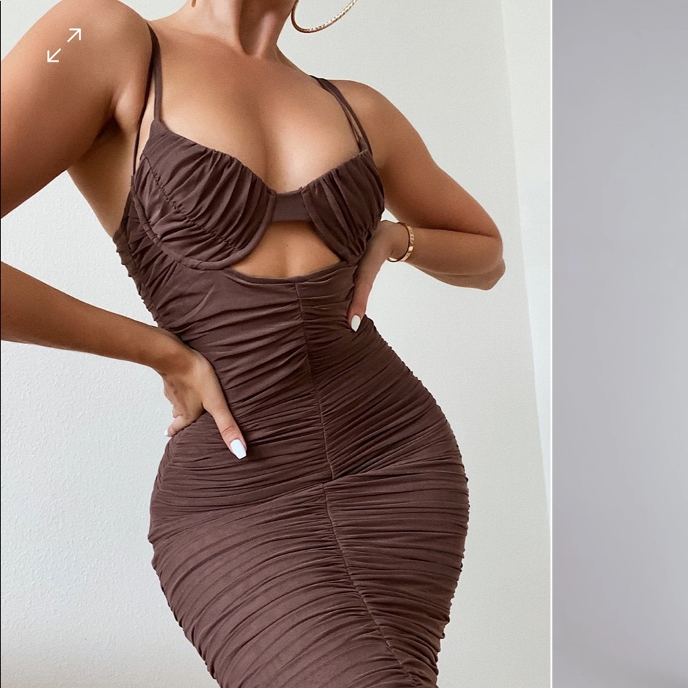 Brand New Meshki Cut Out Brown Dress